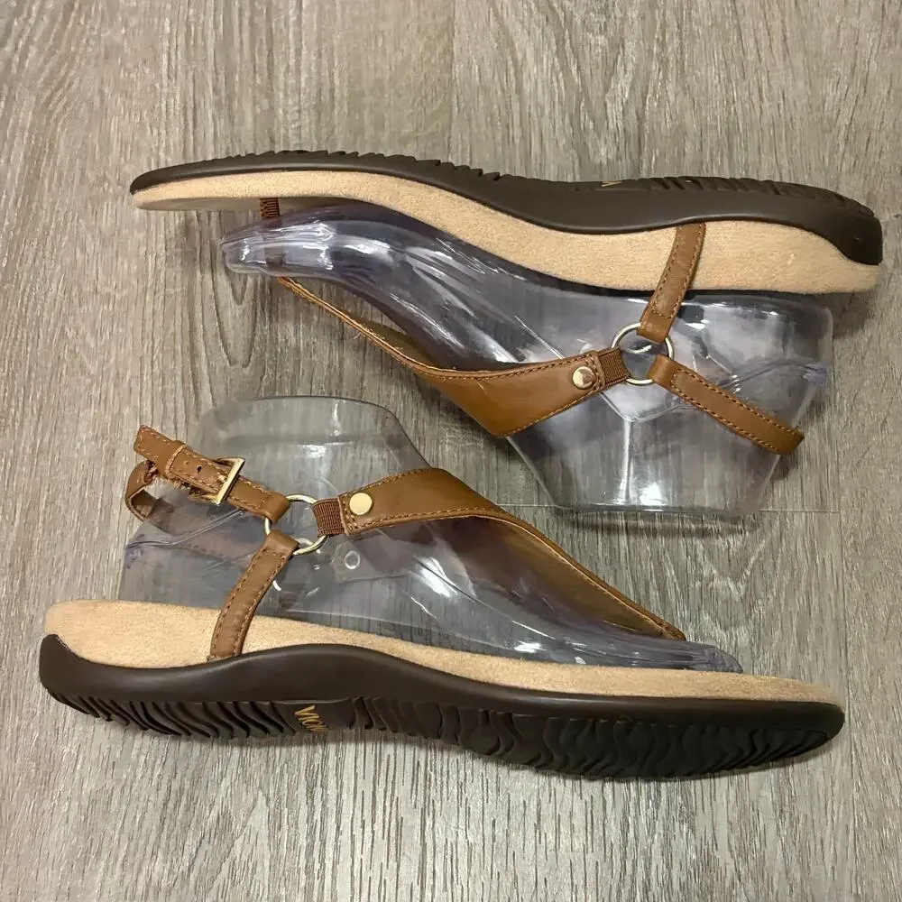 Vionic Kirra Women’s Sz 9 Tan Leather Orthotic Thong Sandals Slingback Comfort